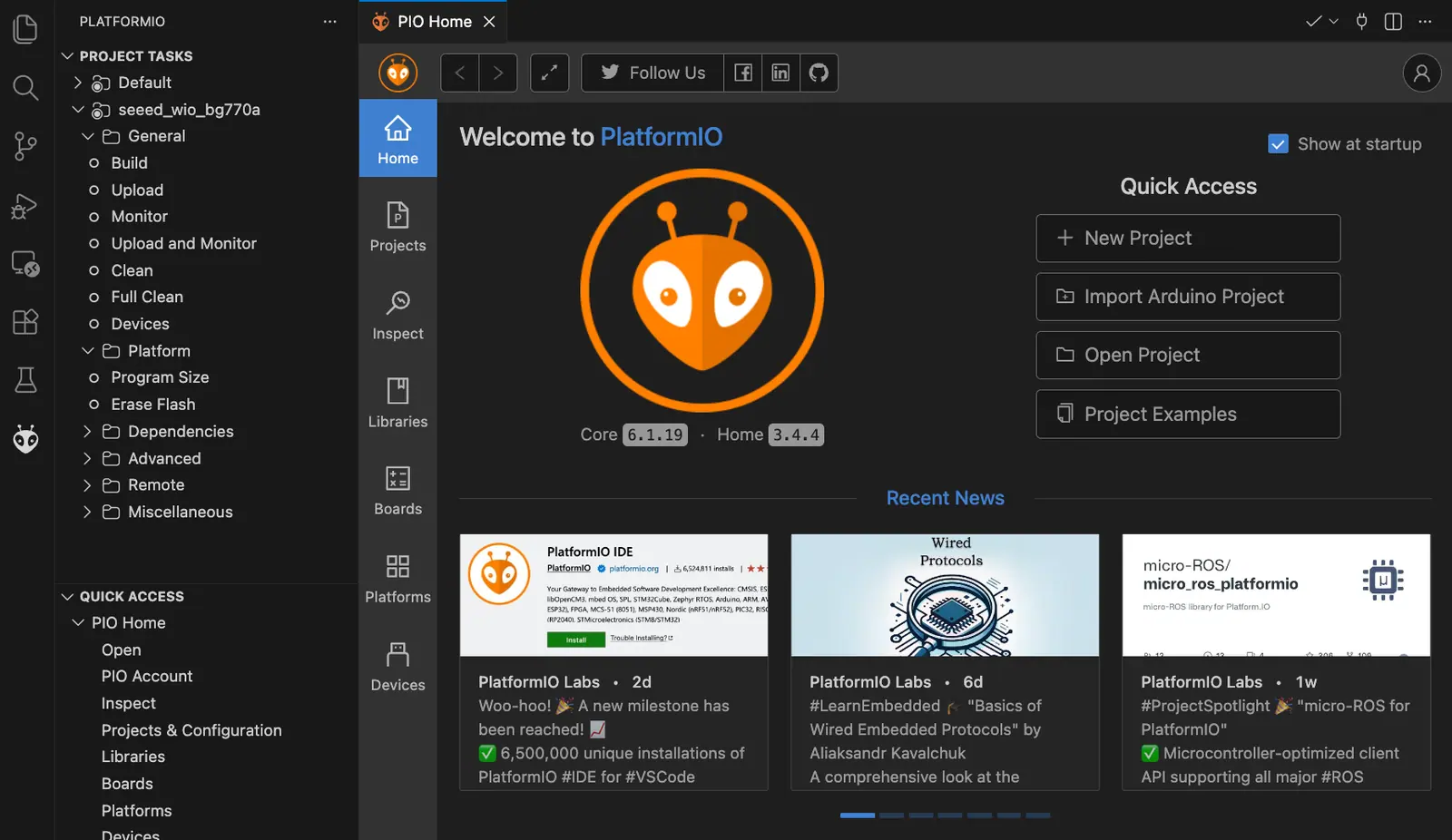PlatformIO Homeの画面