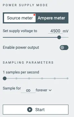 Source meterモードで4.5Vの出力を指定します