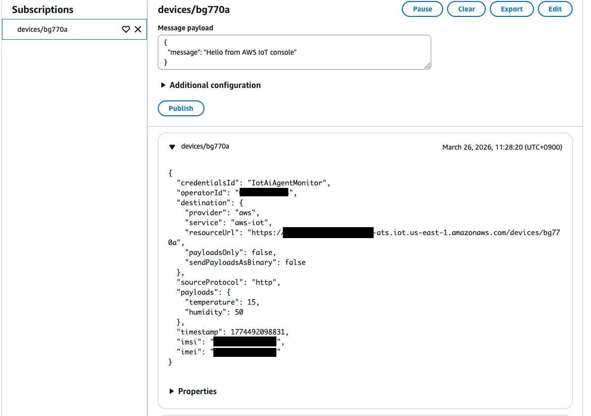 IoT CoreのMQTTクライアントでセンサーデータを確認